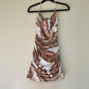 Windsor Brown and White Leaf Print Mini Dress Size M